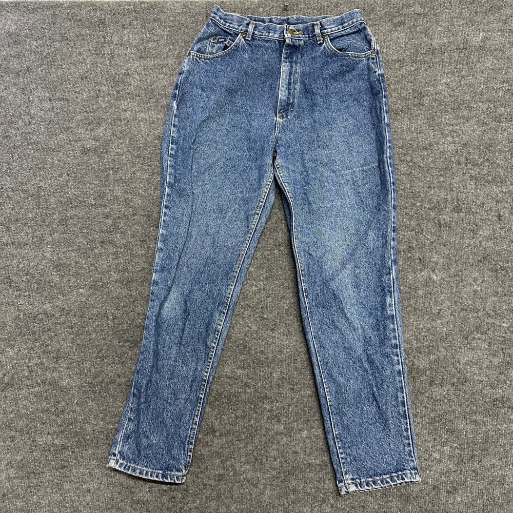 Lee Jeans Womens Size 14 Med Blue High Waisted Mom Denim Tapered Leg Made in USA